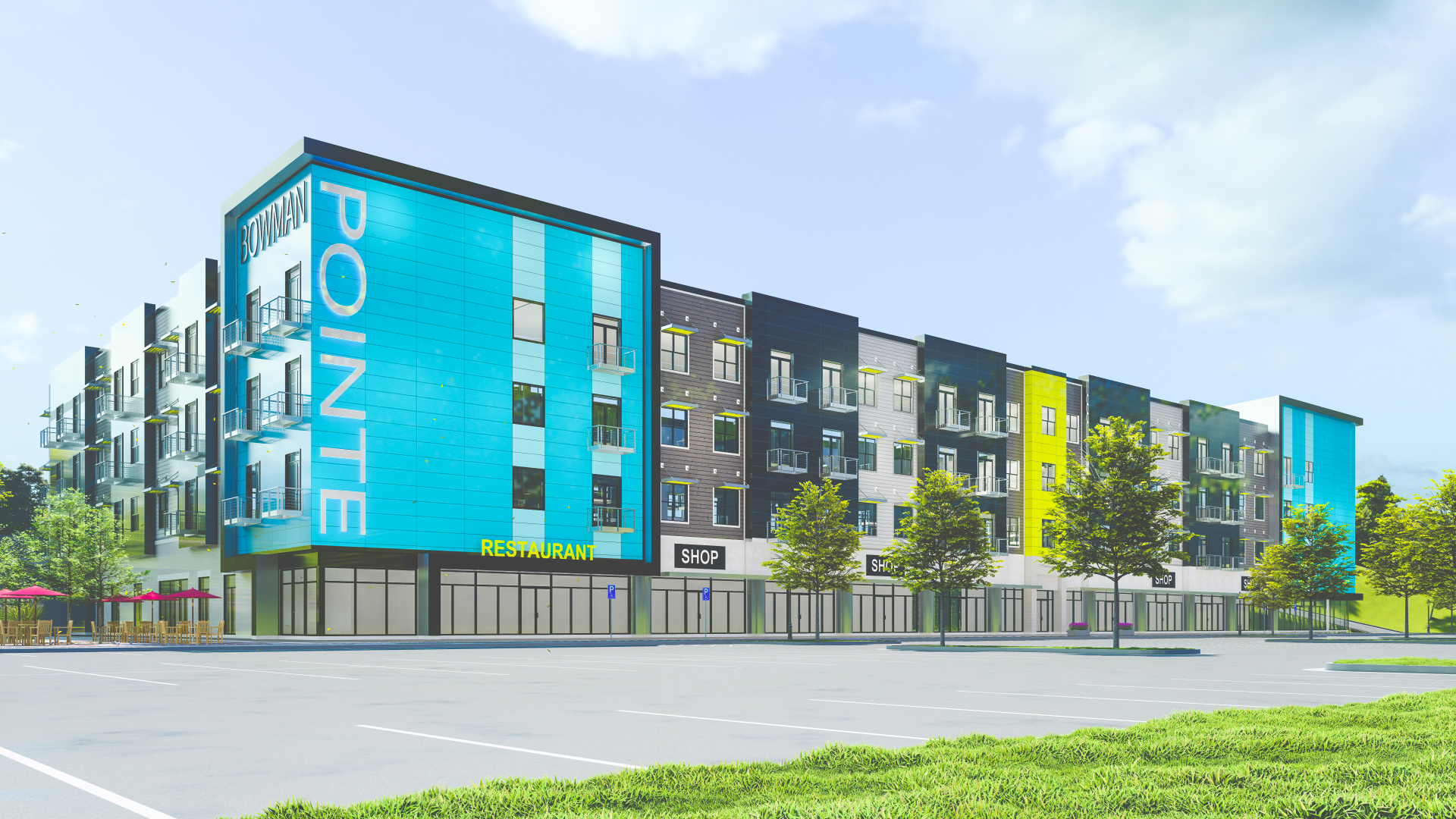 Rendering of Building 14, a new luxury apartment building under construction at Bowman Pointe Apartments in Little Rock, Arkansas.